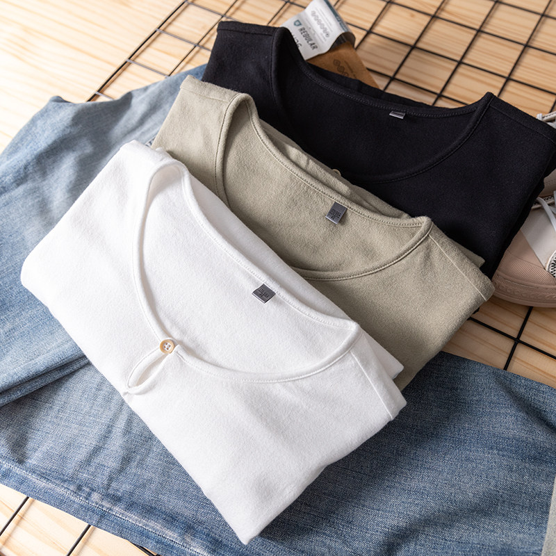 Day Series Wind Men's Clothing Spring Brief About One Grain Button Fashion Casual T-shirt Bottom Sweatshirt Long Sleeve Thick Cotton T upper T5591