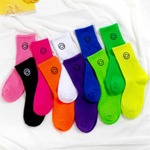 Net Red High Gang Long Sox Childrens Pure Cotton Fall 100 lap Sox Sox hip hop Hip Hop Street Fluorescent Green Color Socks