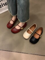 Small ckerwin round toe French style shoes with shallow mouth 2024 spring and summer new red Mary Jane shoes for women