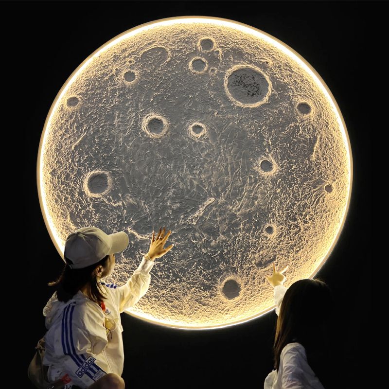 3D Stereo Relief Moon Lamp Wall Lamp Popular Camping Style Restaurant Bar Background Wall Decoration Round Moon Mural Lamp