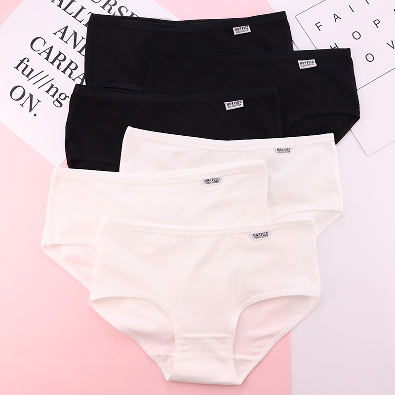 Teenage Girl Comfort 100% Total Cotton Minimalist Briefs Female middle low waist pure black and white pure cotton triangular trouser head