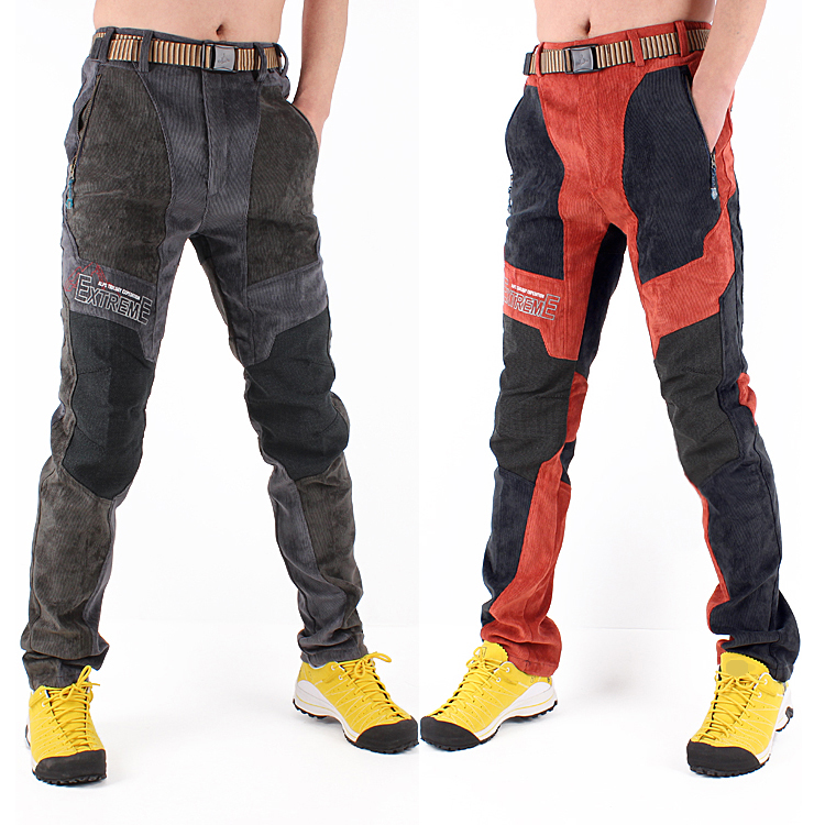 Outdoor fleece storm pants slim men's stitching windproof warmth sports casual hiking pants autumn and winter red