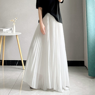 White Pleated Chiffon Skirt for Women, Mid-Length Skirt, Summer Long Loose Skirt with a Large Hem, Drapey Fairy Pleated Skirt