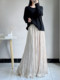 Velvet Skirt for Women, Long Draped Skirt, Autumn and Winter Retro Pleated Skirt, Elastic Waist, Fleece-Lined, Extended Flared Skirt, Umbrella Skirt