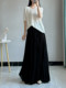 Black Pleated Skirt for Women, Spring and Summer Loose Chiffon Long Skirt, Hip-Covering, Slimming, Irregular, Super Fairy-Like, Large Hem A-Line Skirt