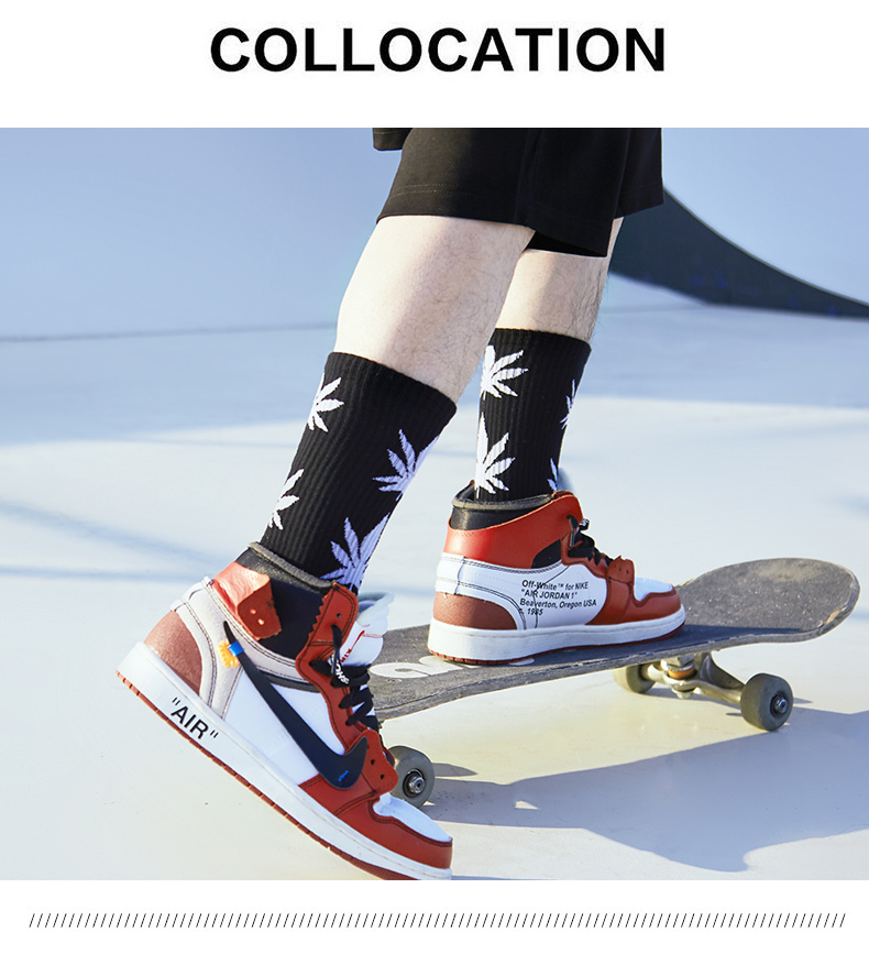 Vớ vớ nam ống vớ thủy triều thương hiệu vớ cao để giúp ống dài thể thao hip-hop cotton bóng rổ vớ mùa thu đông mùa đông đen - Vớ sợi tre tất off white