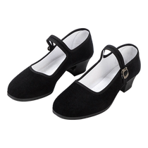 Tibetan heels ethnic yangko dance shoes black cloth shoes with heels womens Jiaozhou folk grade examination special high-heeled dance shoes