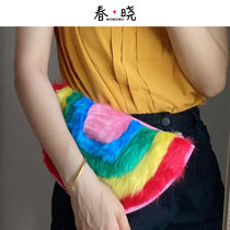 Chunxiao Foreign Trade Single Exit Rainbow Moon Tooth Large plush handbag handbag in red bag winter