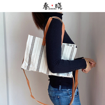Foreign trade original exit striped plate simple handbag shoulder slope bag Casual literary and art maximum capacity