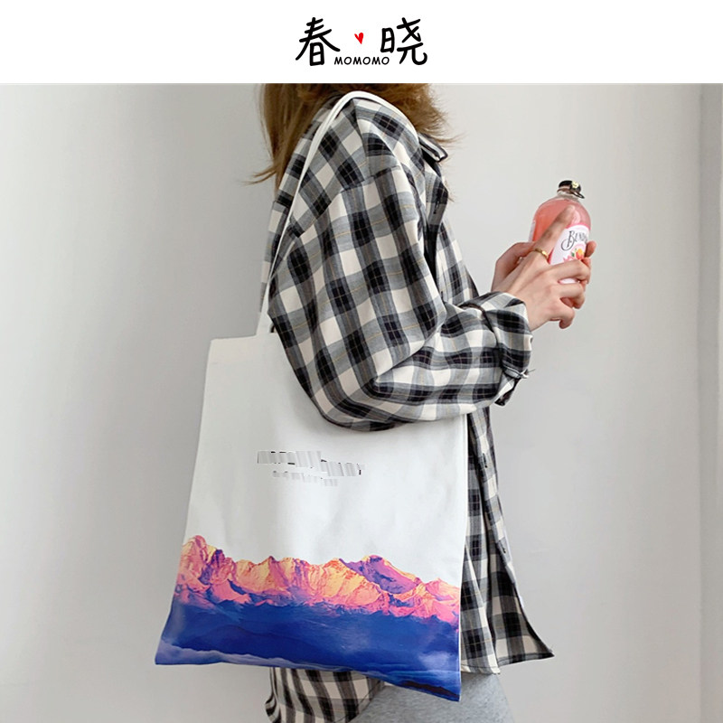 Chunxiao Western style super good-looking INS printed canvas bag for female students Korean version of the large-capacity shoulder bag tote bag