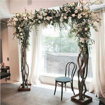 Outdoor pastoral solid wood arch flower frame log branch wedding forest arch shelf wedding background wedding flower door