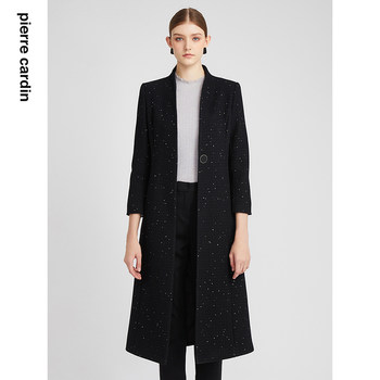 商场同款皮尔卡丹女装大衣秋冬黑色长款高级感通勤羊毛呢外套