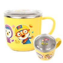 South Korea imported PORORO anti-scalding heat insulation Children Baby handle non-slip with lid stainless steel drinking water Cup