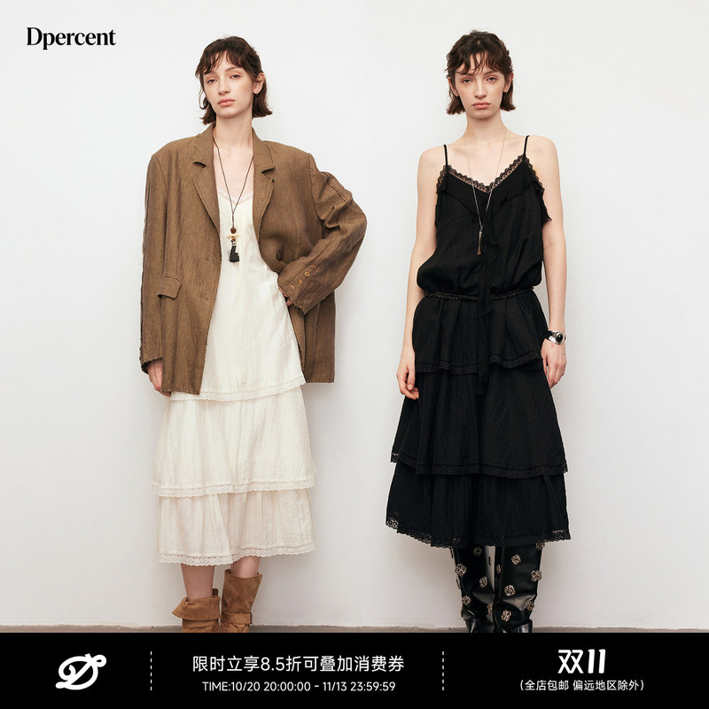 【Same Style as Zhang Jingyi and Shen Yue】Dpercent丨Textured Multi-Layered Cake Splicing Long Camisole Dress 【Same Style as Zhang Jingyi and Shen Yue】Dpercent丨Textured Multi-Layered Cake Splicing Long Camisole Dress