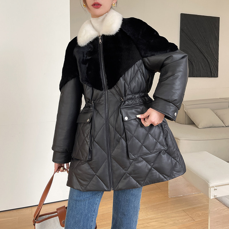 Imported fur goose goose feather feather feather in the long 2022 winter fur one - body sable collar coat