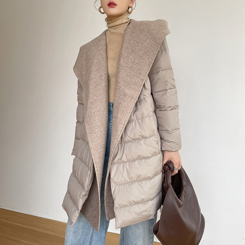 Mall same brand down jacket high-end double-sided cashmere shawl hooded down jacket women's mid-length edition coat 2021