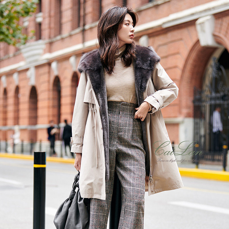 Faction to overcome female mid-length water mink sweater with cap fur jacket fur integrated liner Removable Ney to overcome the great coat New-Taobao