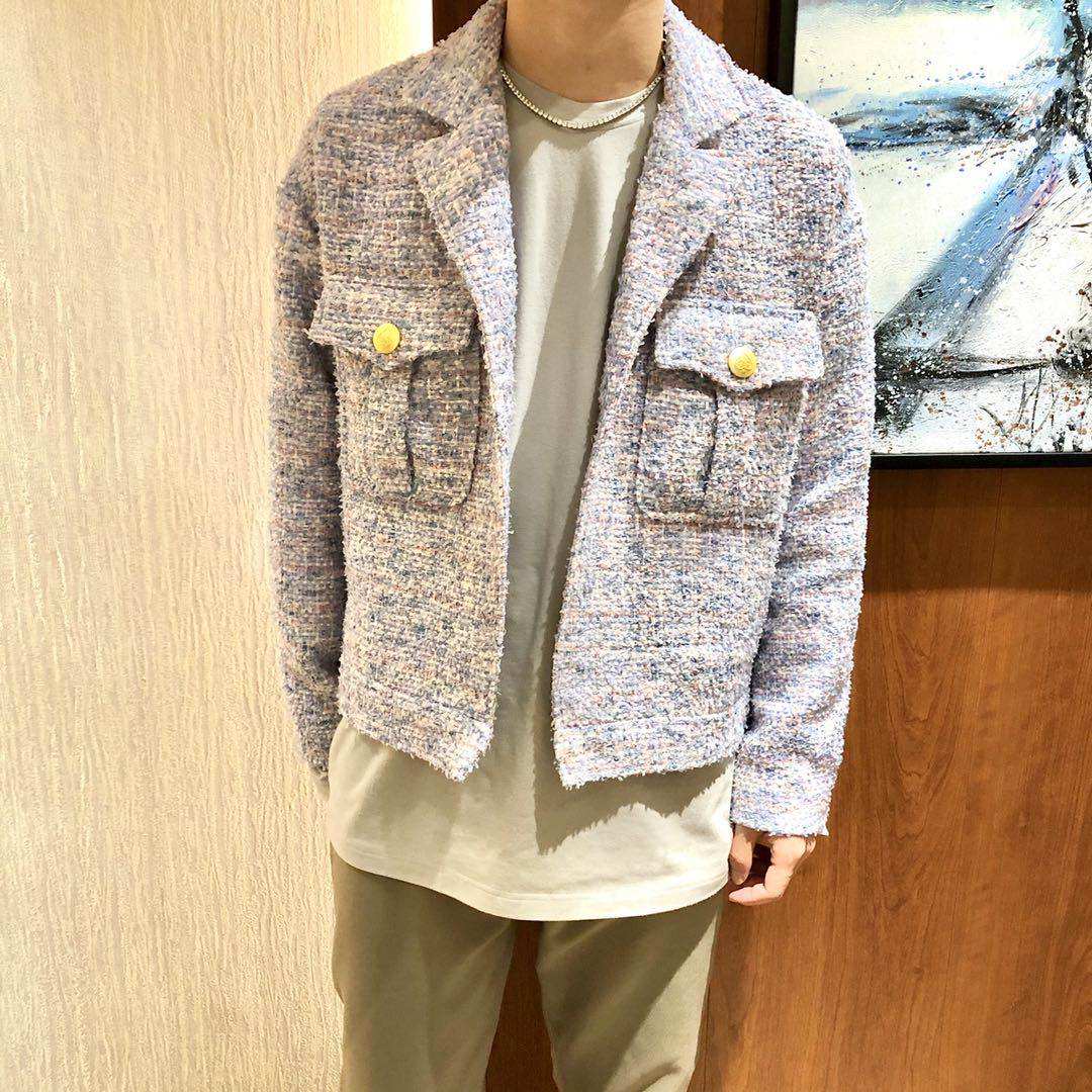 ROOLRREN Luxurious Tide Rich Boys Lazy Little Fragrance Men's and Women's Gold Buckle Spades A High Street Jacket