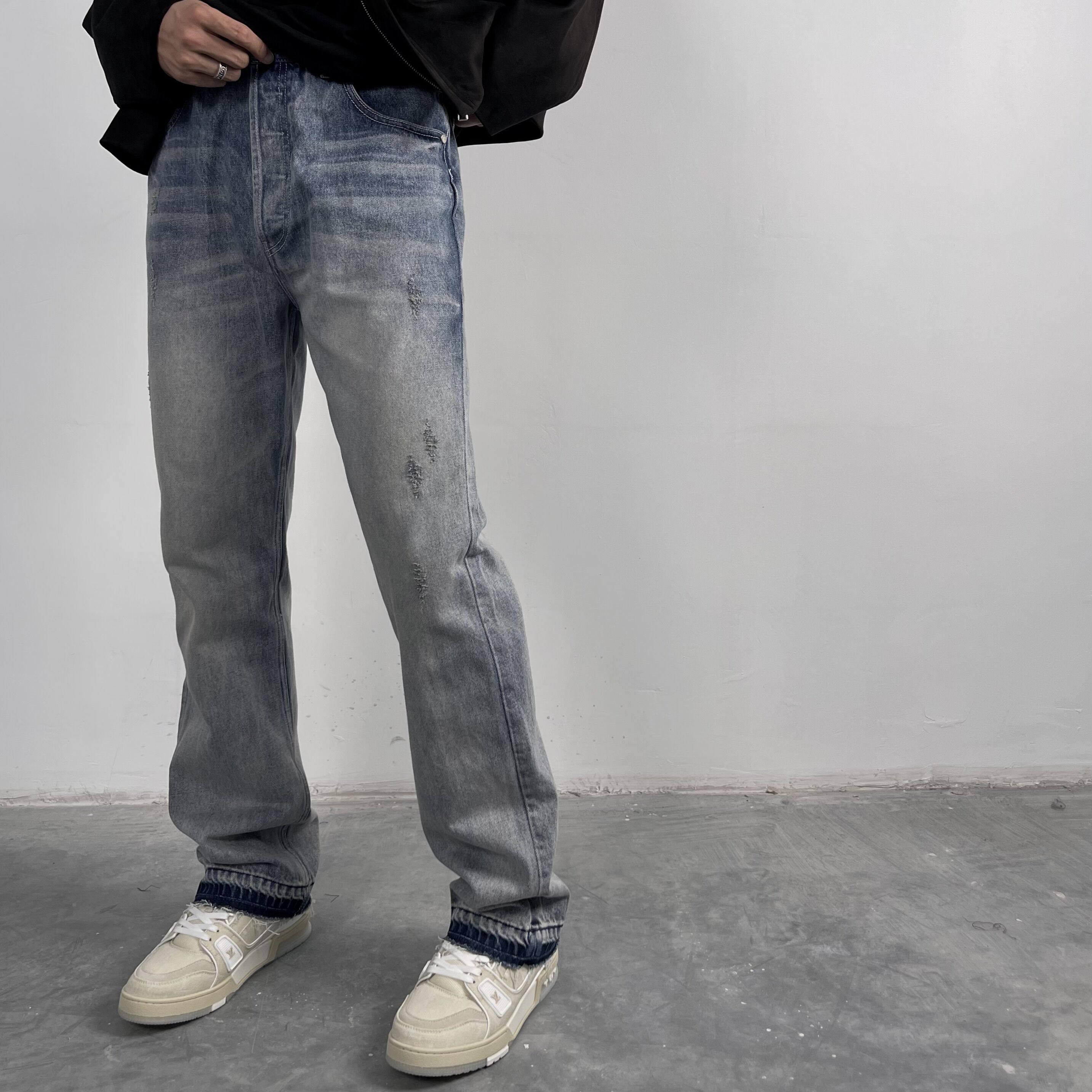 ROOLRREN washed up as old wool edge minimalist spring summer loose straight cylinder high street vibe 100 lap denim trousers