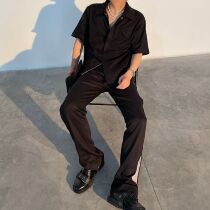 ROOLRREN 21ss Ice silk cotton blend riri zipped profile Loose High Street Vibe Short Sleeve Shirt