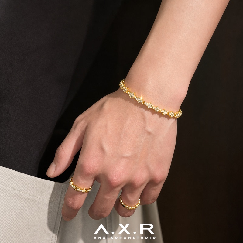 American-Style Micro-Inlaid Zircon Bracelet, Unisex Hip-Hop Trendy Bracelet, Fashion Versatile Couple Simple Style