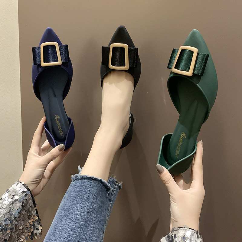 Tip Rainshoe Woman Fashion outwear square heel jelly shoes net red soft soles anti-skid summer beach shoes