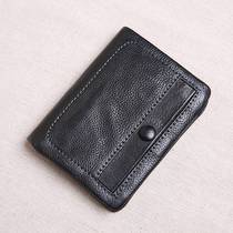 Wallet mens short leather tide handmade tanned leather simple small wallet student Young Mens wallet silver bag