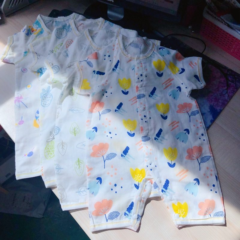 All cotton gauze baby summer short sleeve double - sleeve crawl 66 - 90