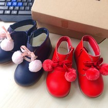 bala 0212 girls Autumn Winter plus velvet warm low tube cowhide leather leather boots 21-24 yards