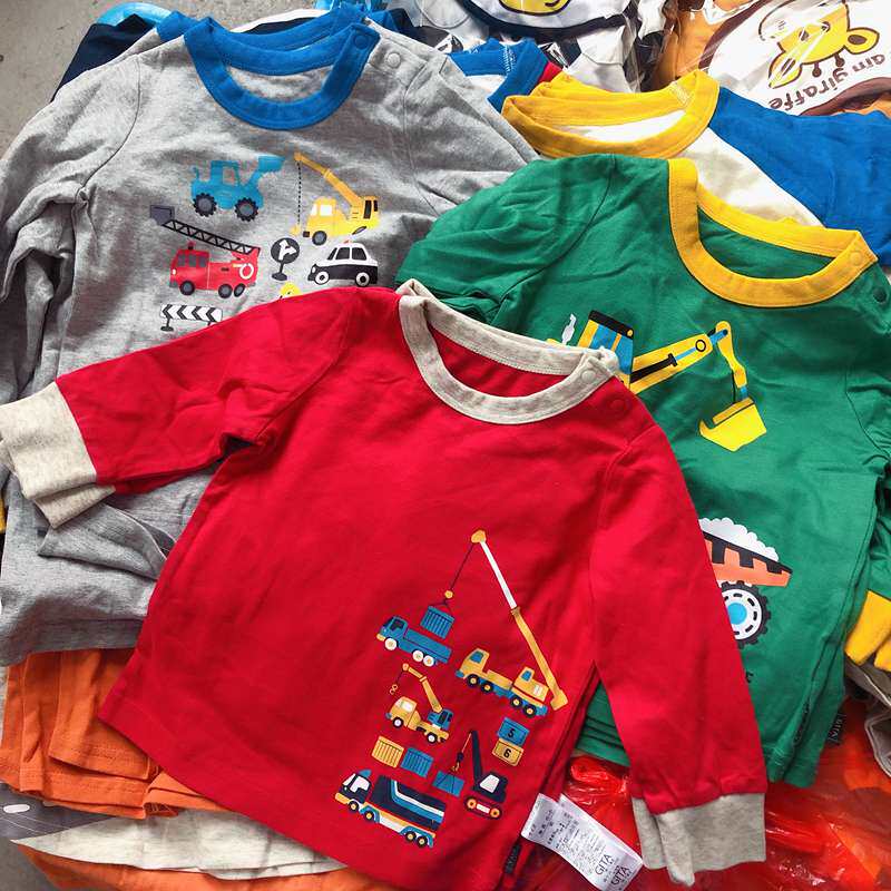 Thousands of pure cotton spring autumn boys' engineering car with long sleeve T-shirt 80-90cm