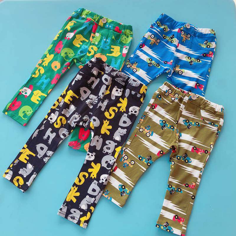 Elastic cotton thin spring and summer cartoon small foot long pants 80-150cm