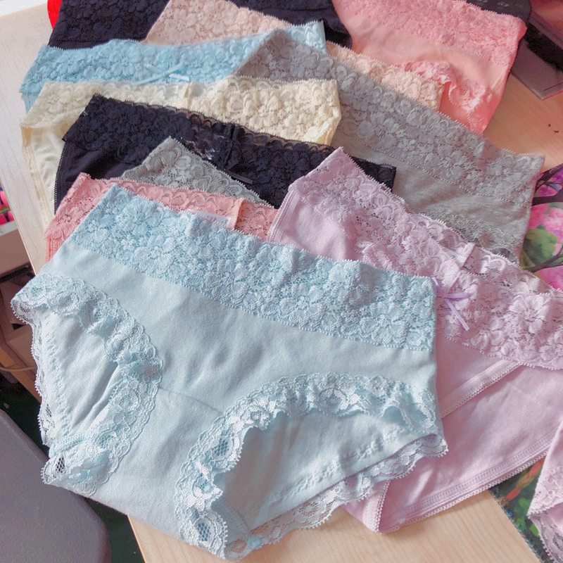 Japanese Single Women's Mid Waist Lace Stretch Spandex Cotton Panties M-XL 155-165cm