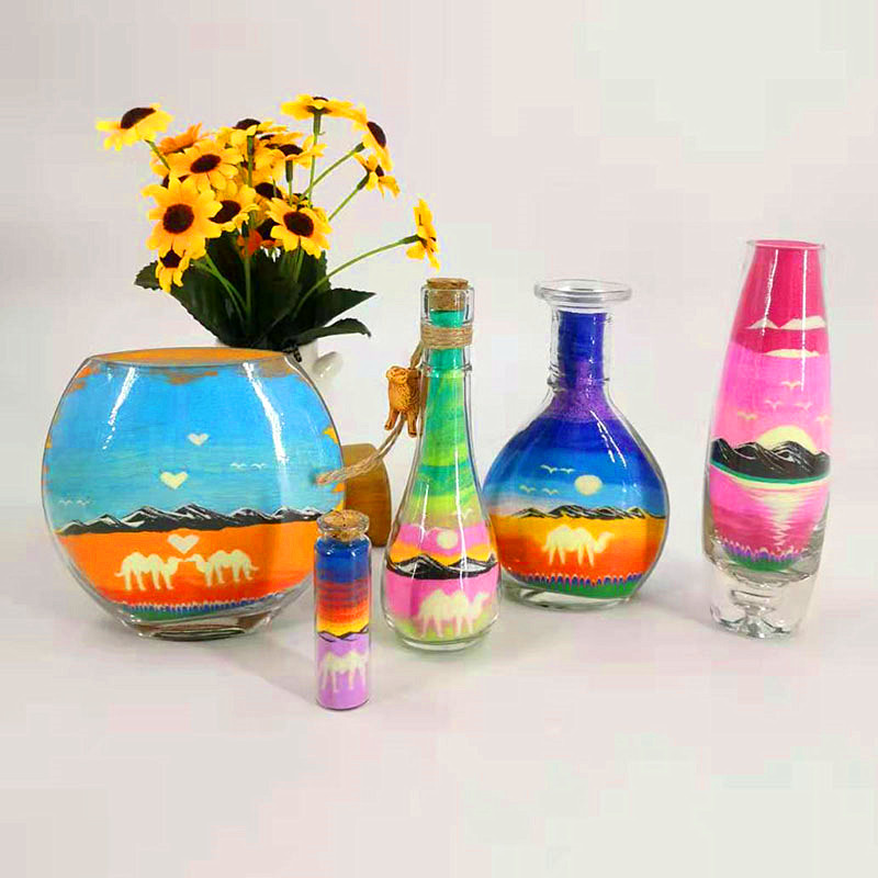 Dunhuang night market handmade DIY sand painting bottle luminous double-sided sand bottle five-color sand wishing bottle creative Mingsha Mountain Memorial