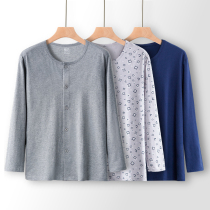 Spring woven cotton middle-aged and elderly large size T-shirt single piece long sleeve father spring summer loose thin mens cardigan