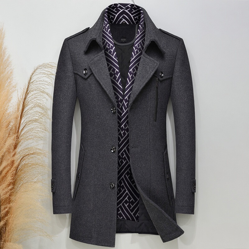 Autumn and Winter Thickened Warm Men's Jacket Woolen Trench Coat Mid-Length Woolen Coat Men's Woolen Jacket