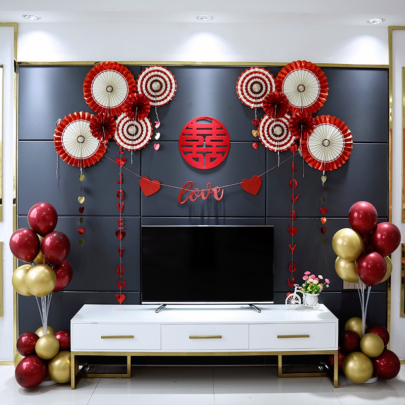 Wedding House Placement Suit Living Room TV Background Atmospheric Women's Creative Romantic Wedding Celebration Balloon Decoration Gift 