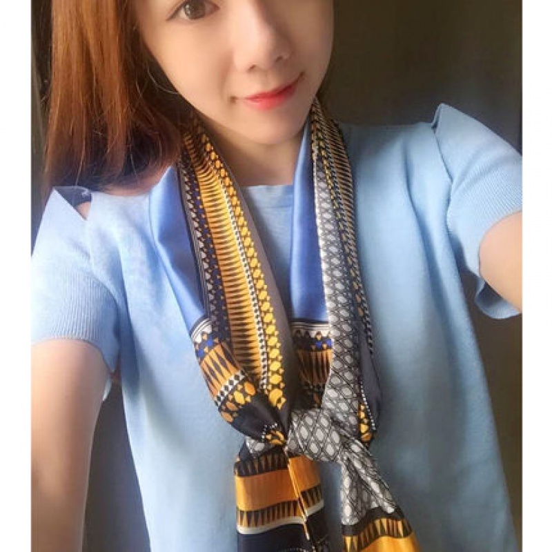 Autumn Winter Ornament Silk Scarf Necklace Colorful Flowers Long Version Individuality Lady Neck Hanging Accessories Sweater Necklace shirt with accessories