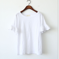 2021 new white pure cotton lotus leaf cuff T-shirt female short sleeve half sleeve art Van T-shirt small frescoed womens dress