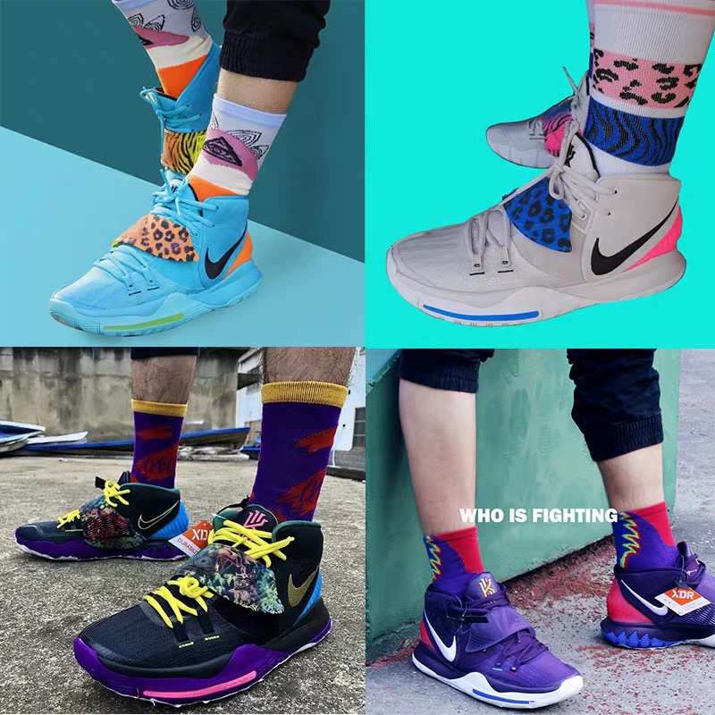 Kyrie Owen 6 socks black and white powder cure world violet BAO WEN scarab sports padded long basketball socks