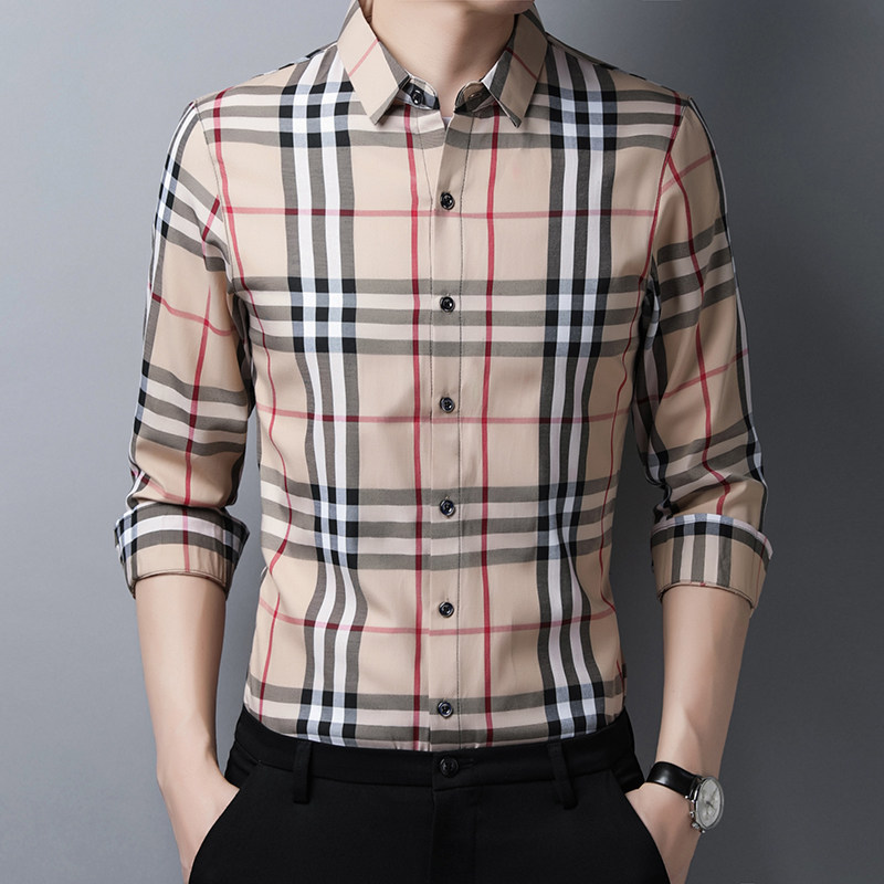 2021 new plaid shirt male long sleeve Korean version trendy fit color casual spring youth men's shirt