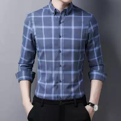 Plaid shirt men's long sleeve 2021 New Spring Korean trend casual slim business dress men's shirt