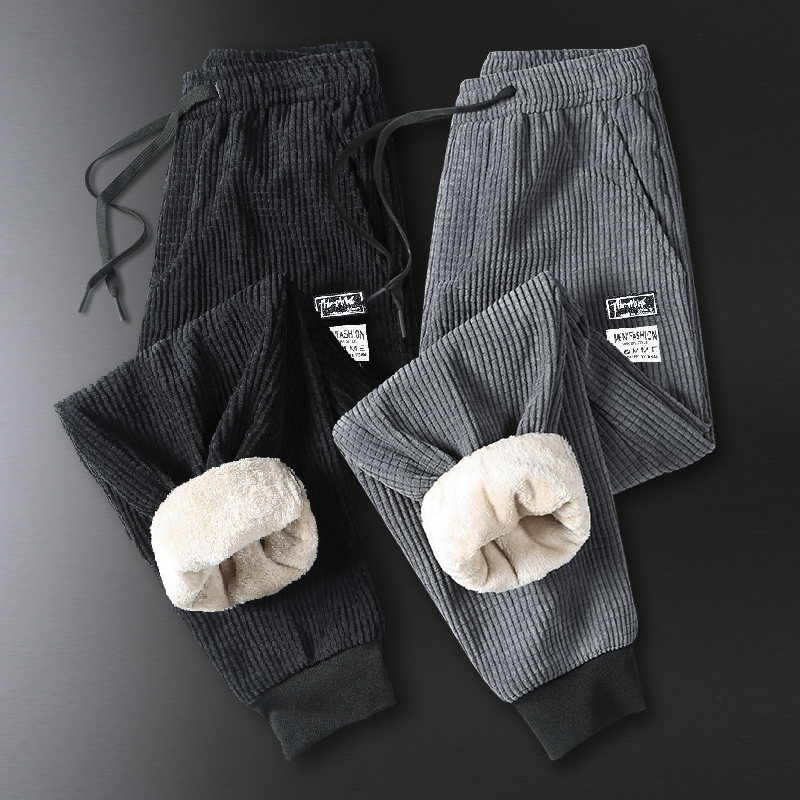 2021 lamb velvet warm plus velvet casual pants men's thickened beam casual pants tooling corduroy cotton pants loose