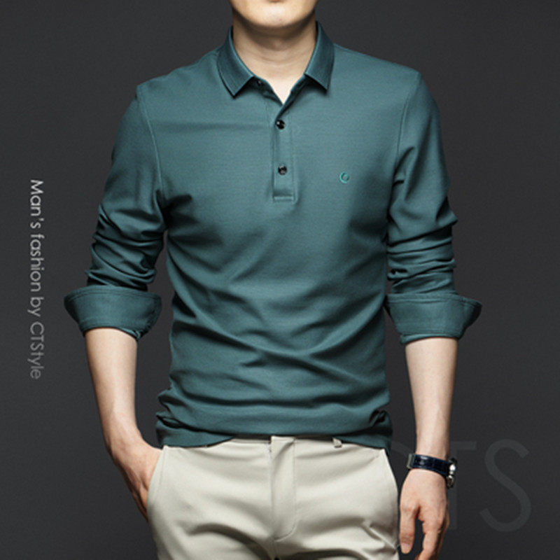 Spring men's long-sleeved T-shirt men's pure cotton trend inner wear business casual bottoming shirt lapel polo shirt men's trendy brand