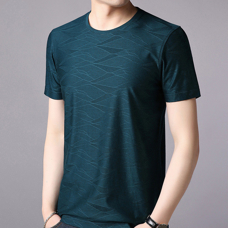 Mulberry silk short-sleeved t-shirt men's tide brand 2021 new summer thin round neck ice silk high-end men's T-shirt top