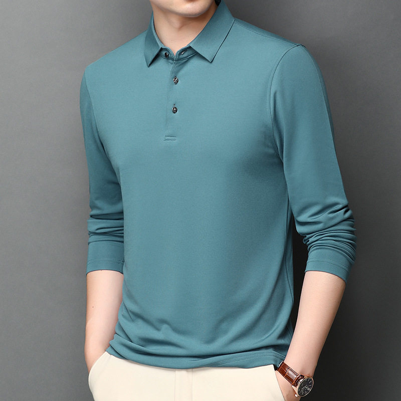 2021 new long-sleeved T-shirt men's trend loose spring shirt mulberry silk youth men's polo shirt tide brand thin