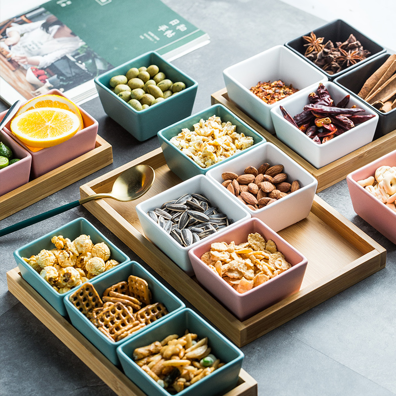 Nordic creative grid plate home snack plate dry fruit plate sauce plate ceramic fruit plate nut plate snack plate