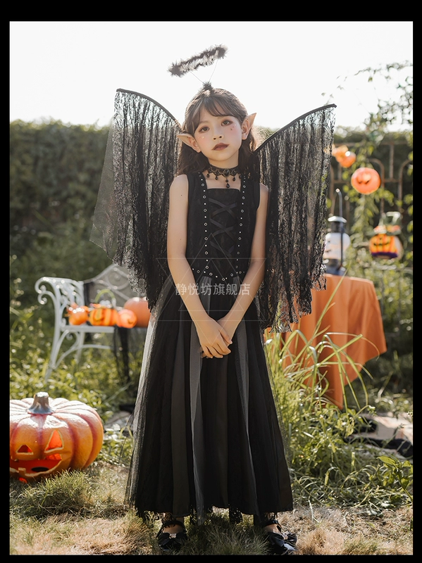 Halloween trẻ em thiên thần bóng tối ma cà rồng trang phục hóa trang đen quốc ma quỷ phù thủy váy