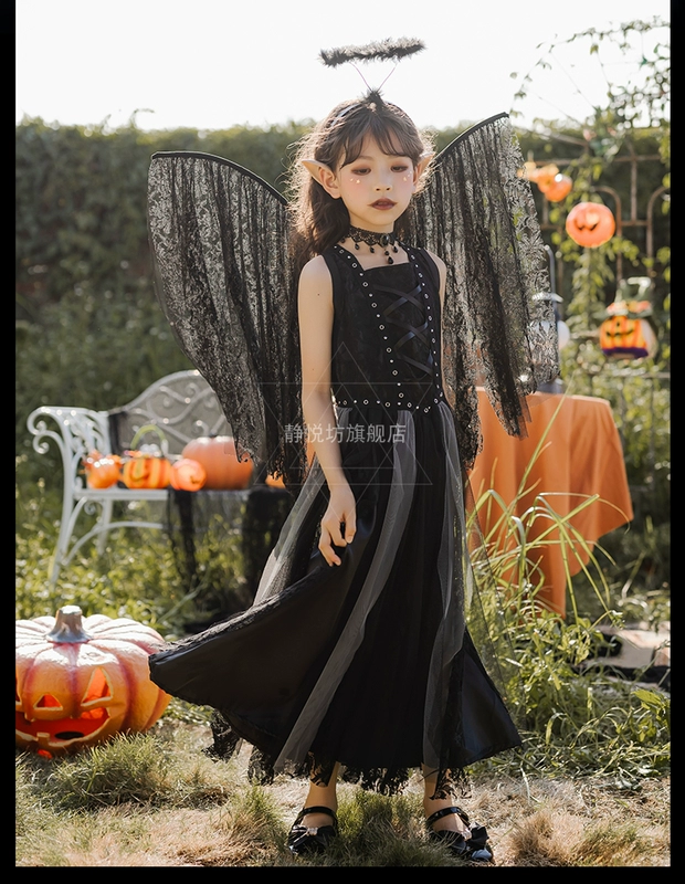 Halloween trẻ em thiên thần bóng tối ma cà rồng trang phục hóa trang đen quốc ma quỷ phù thủy váy trang phục haloween cho bé