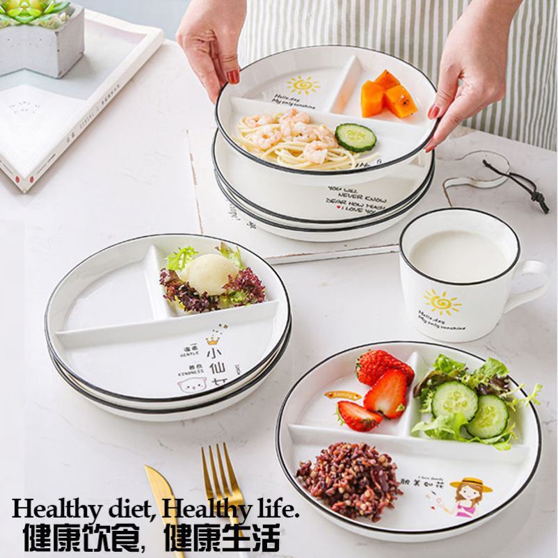 O weight loss plate division of adult fat reduction ceramics 3 grade dish Japanese red division dish