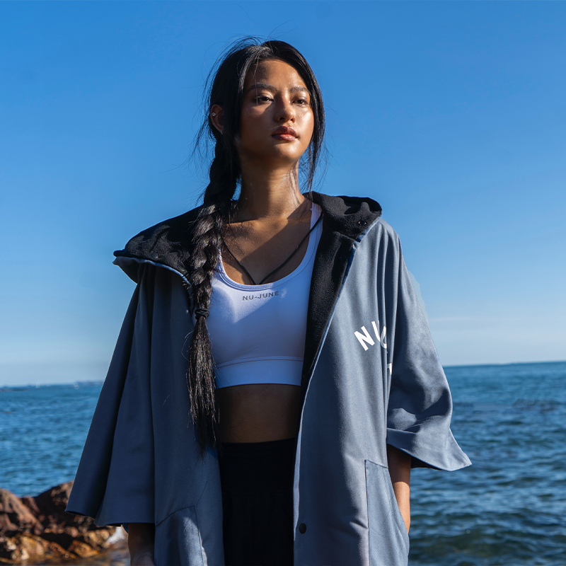 Nujune Winter Swimming Fleece-Lined Thickened Warm Towel Coat Cape Surfing Diving Windproof Cold-Proof Swimming Hooded Jacket